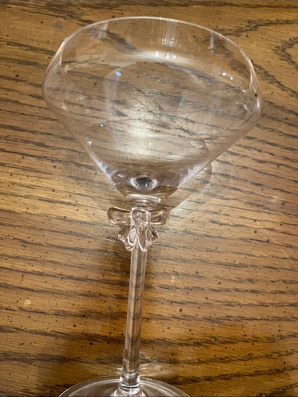 Pink Bow Coupe Cocktail Glasses - Clear Stemware (Set of 2)